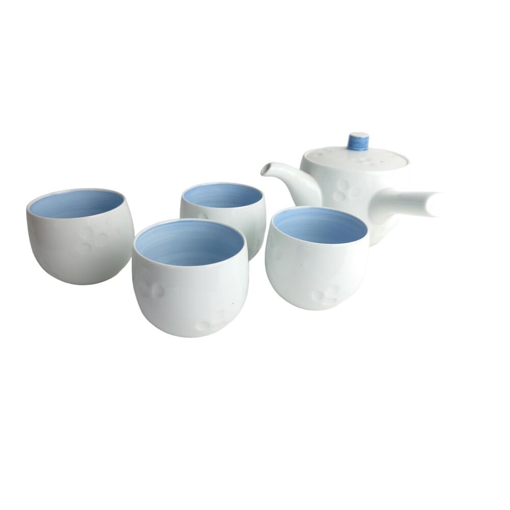 70's Hakusan Kyusu Japanese Porcelain Tea Pot Set Four Cups